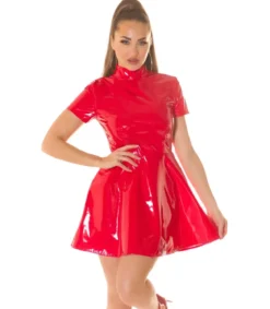 Koucla punainen lyhythihainen latex look skater-mekko