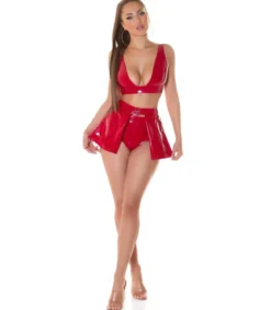 Koucla punainen lyhyt latex look v-toppi