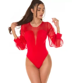 Koucla punainen mesh-body pussihihoilla