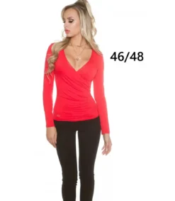 Koucla punainen pitkähihainen wrap-look v-paita (plus size)