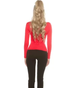 Koucla punainen pitkähihainen wrap-look v-paita (plus size)
