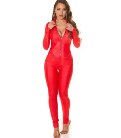 Koucla punainen tekonahkainen jumpsuit vetoketjuilla