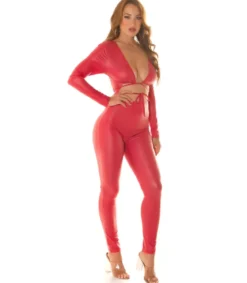 Koucla punainen wetlook catsuit nauhoilla