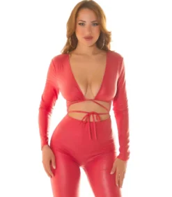 Koucla punainen wetlook catsuit nauhoilla