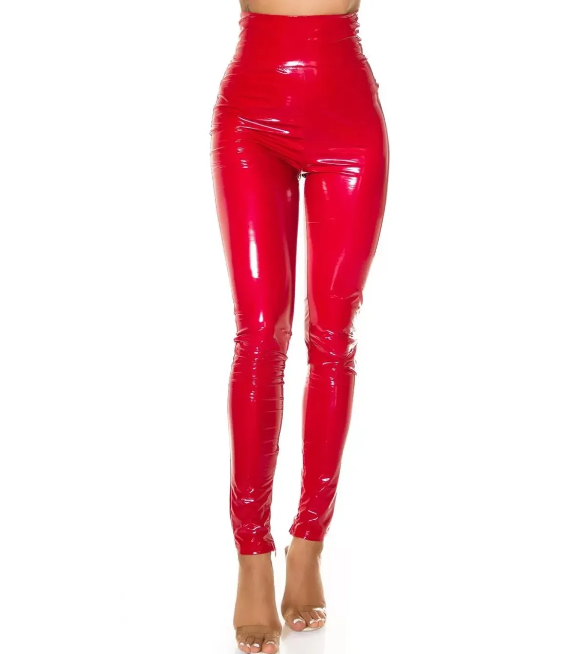 Koucla punaiset korkeavyötäröiset latex look housut