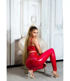 Koucla punaiset korkeavyötäröiset latex look housut