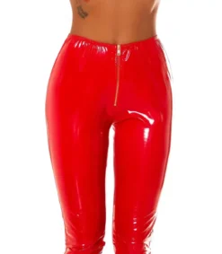 Koucla punaiset latex look housut vetoketjulla