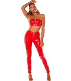 Koucla punaiset latex look housut vetoketjulla
