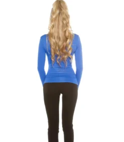 Koucla sininen pitkähihainen wrap-look v-paita (plus size)