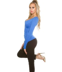 Koucla sininen pitkähihainen wrap-look v-paita (plus size)