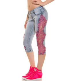 Koucla siniset pinkkipitsikirjaillut push up -caprifarkut