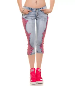 Koucla siniset pinkkipitsikirjaillut push up -caprifarkut