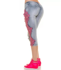 Koucla siniset pinkkipitsikirjaillut push up -caprifarkut