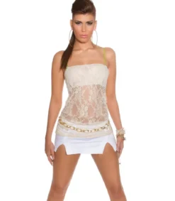 Koucla solmittava beige olkaimeton pitsitoppi