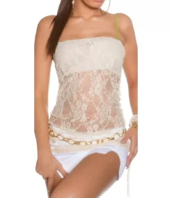 Koucla solmittava beige olkaimeton pitsitoppi