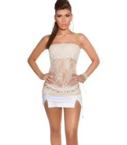 Koucla solmittava beige olkaimeton pitsitoppi