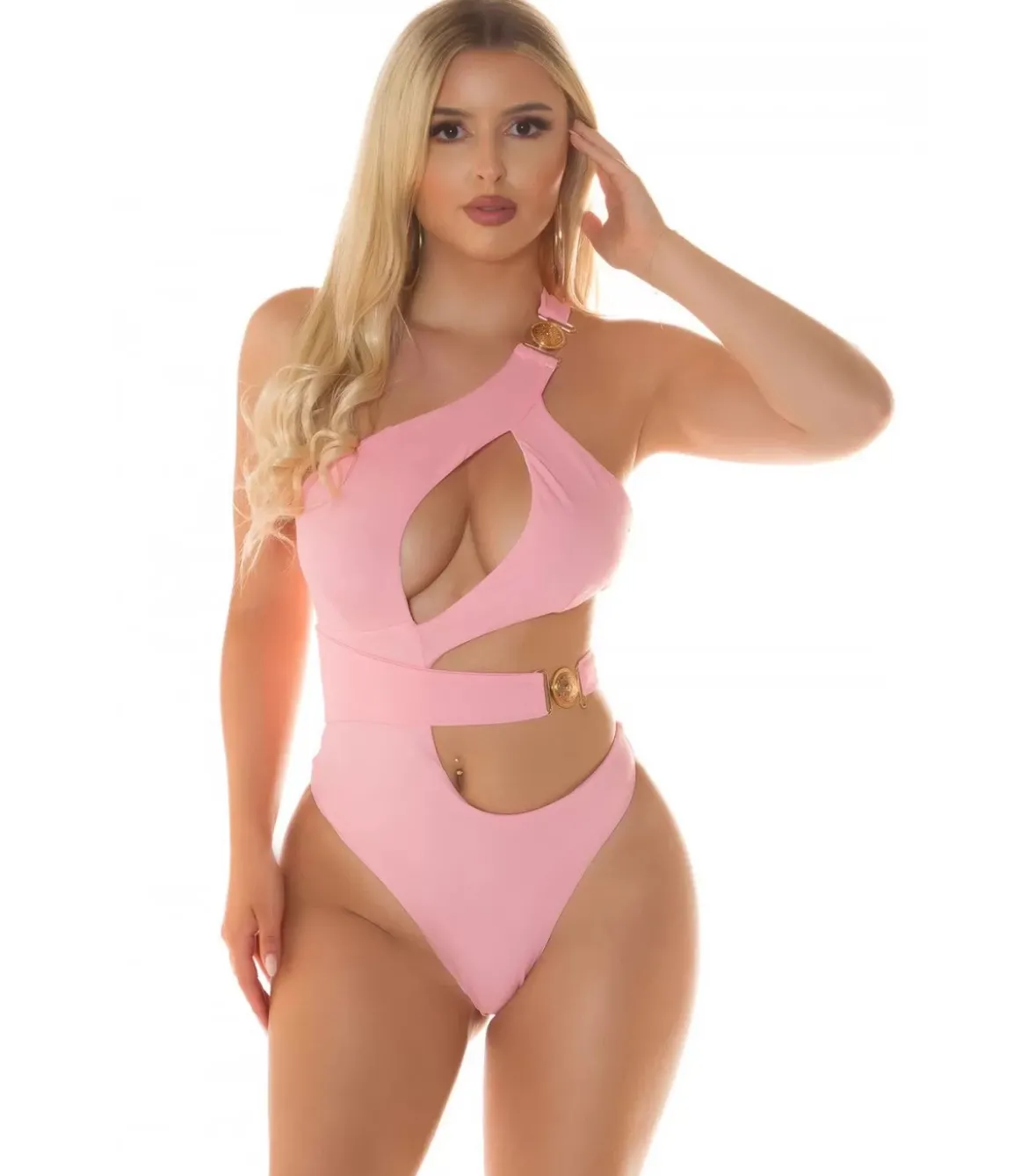 Koucla vaaleanpunainen cut out -monokini koristeilla