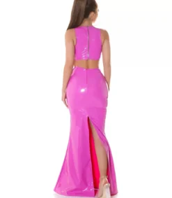 Koucla vaaleanpunainen latex look maksihame halkiolla