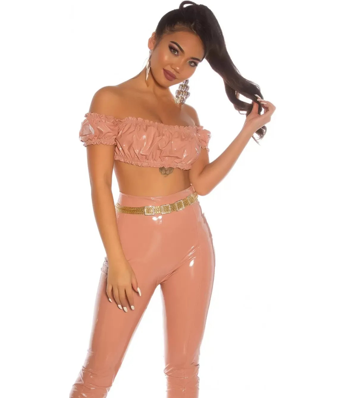 Koucla vaaleanpunainen latex look latinapaita