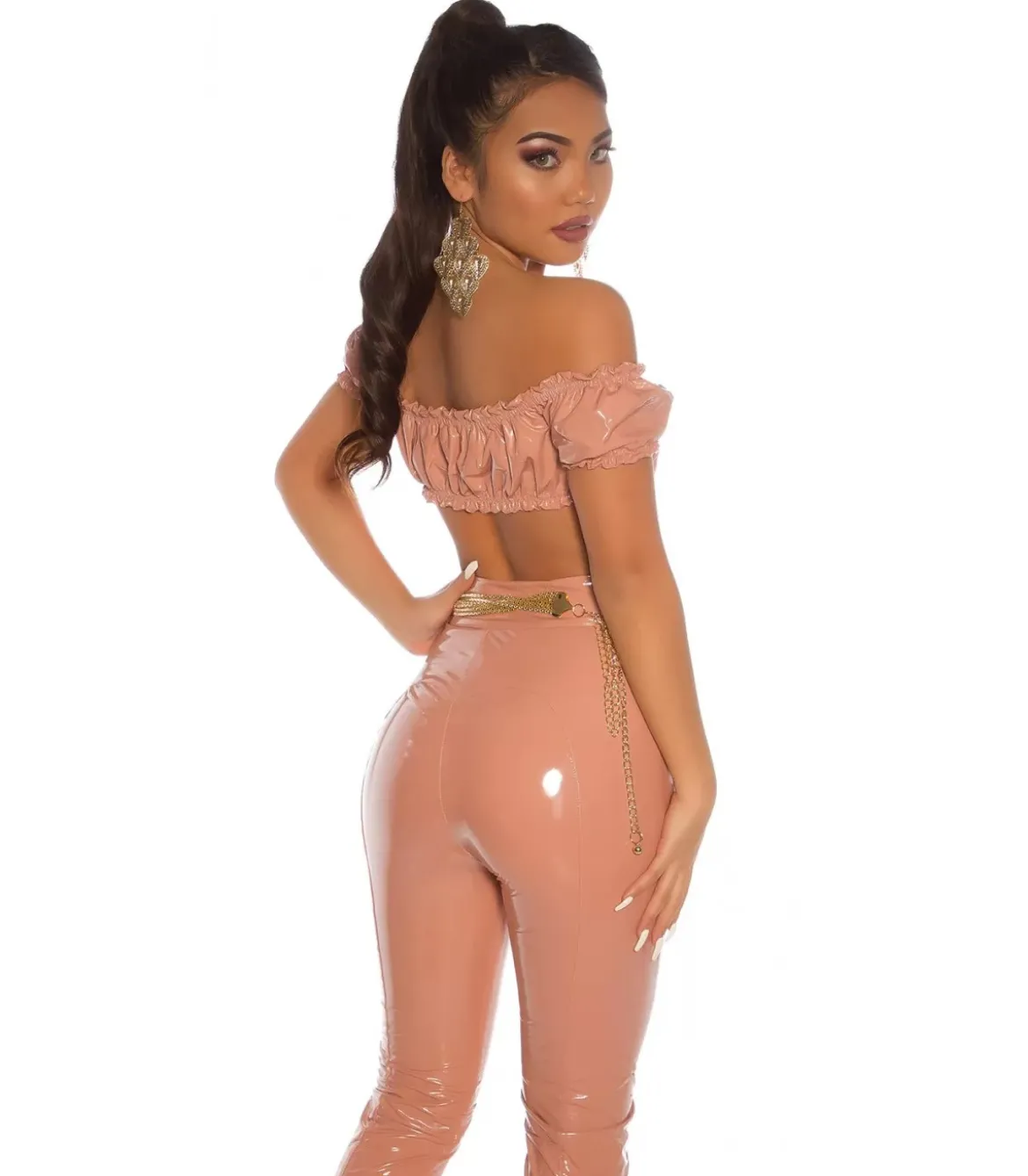 Koucla vaaleanpunainen latex look latinapaita