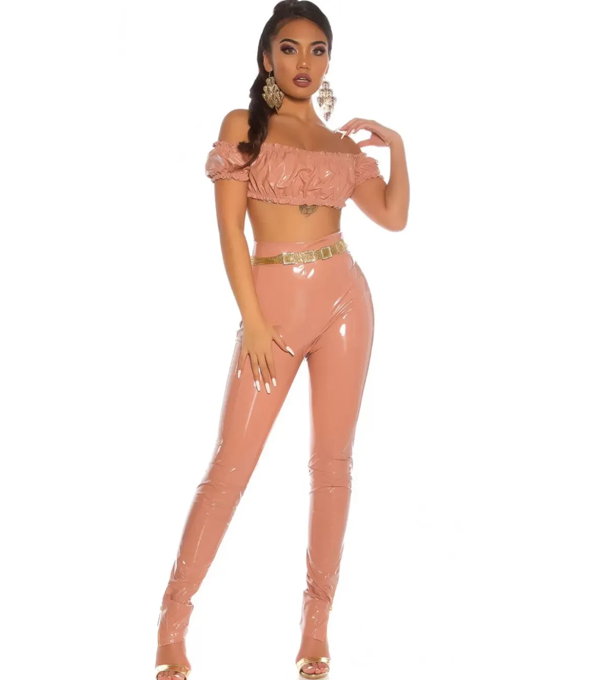 Koucla vaaleanpunainen latex look latinapaita