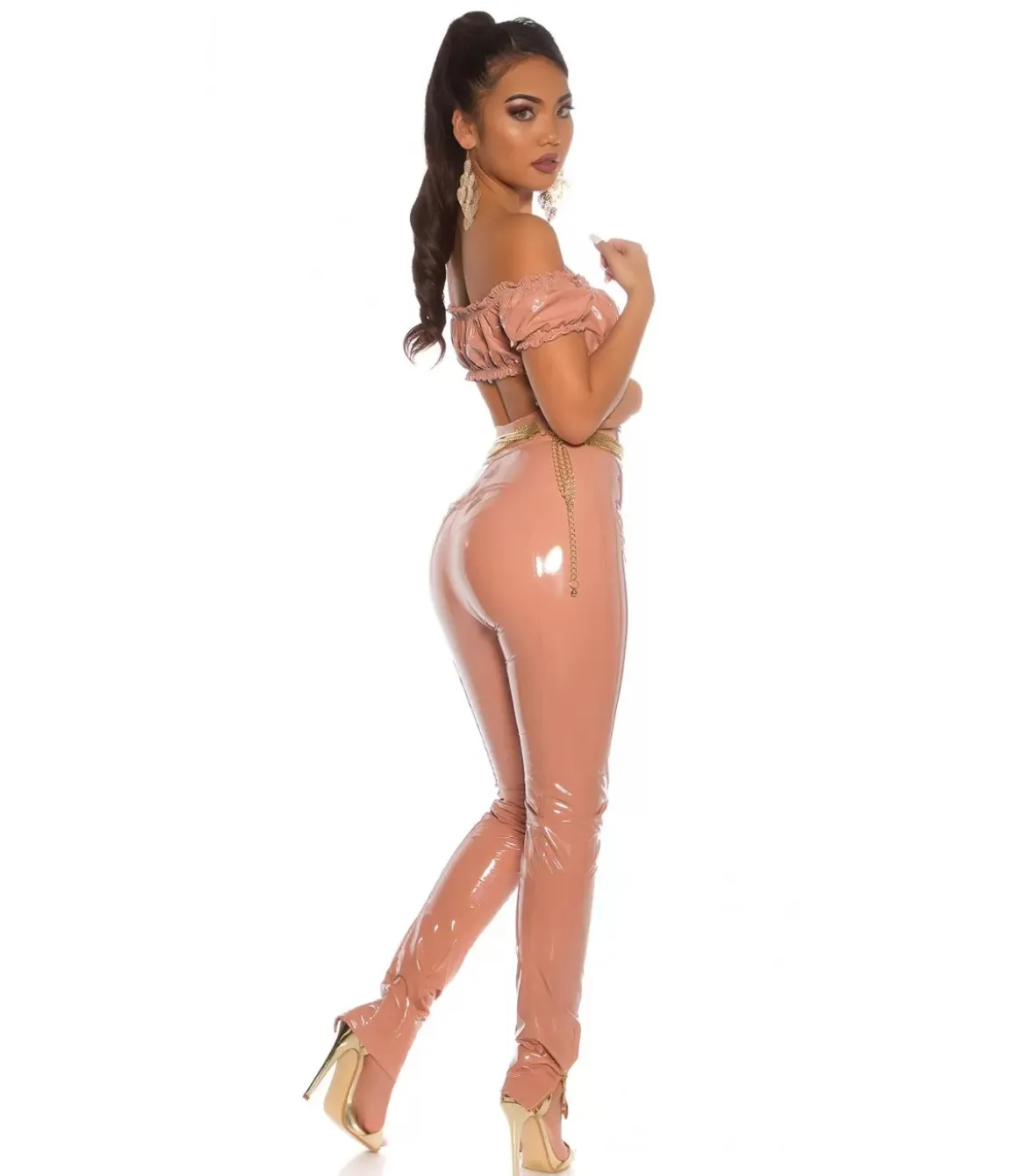 Koucla vaaleanpunainen latex look latinapaita