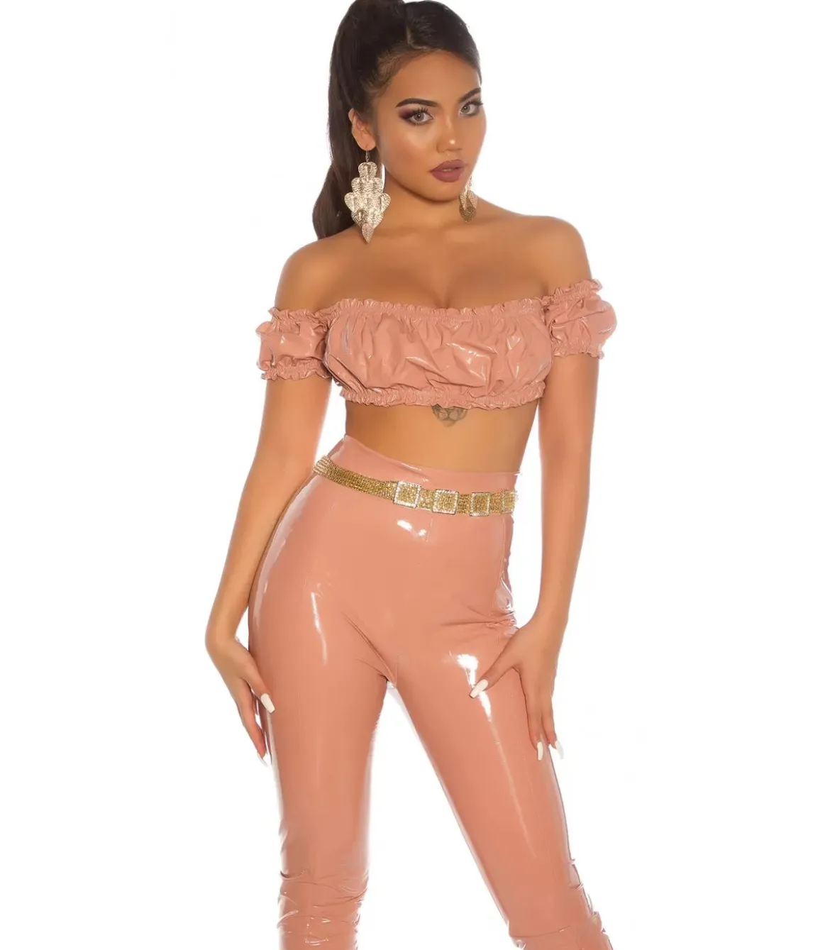 Koucla vaaleanpunainen latex look latinapaita