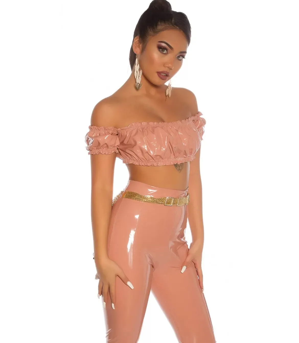 Koucla vaaleanpunainen latex look latinapaita