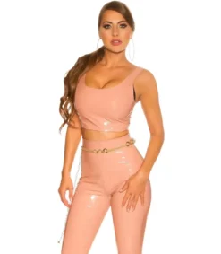Koucla vaaleanpunainen lyhyt latex look toppi