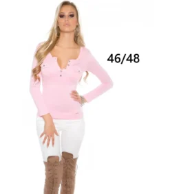 Koucla vaaleanpunainen pitkähihainen paita napeilla (plus size)