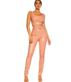 Koucla vaaleanpunaiset latex look peppuhousut