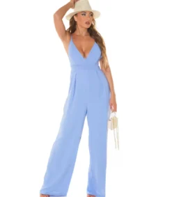Koucla vaaleansininen leveälahkeinen v-jumpsuit