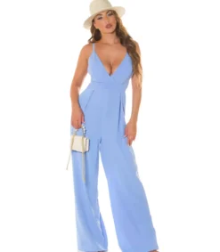 Koucla vaaleansininen leveälahkeinen v-jumpsuit