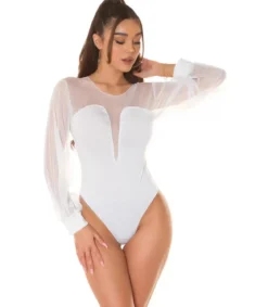 Koucla valkoinen mesh-body pussihihoilla