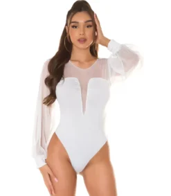 Koucla valkoinen mesh-body pussihihoilla