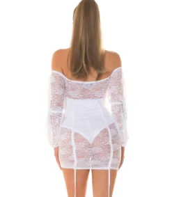 Koucla valkoinen off-shoulder pitsinen bodymekko nauhoilla