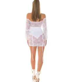 Koucla valkoinen off-shoulder pitsinen bodymekko nauhoilla