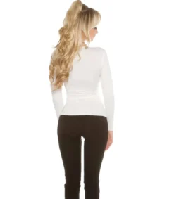 Koucla valkoinen pitkähihainen wrap-look v-paita (plus size)
