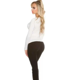 Koucla valkoinen pitkähihainen wrap-look v-paita (plus size)