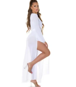 Koucla valkoinen pitkä mesh-kimono kultanauhoilla