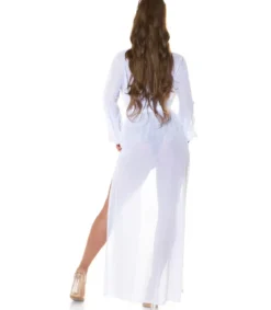 Koucla valkoinen pitkä mesh-kimono kultanauhoilla