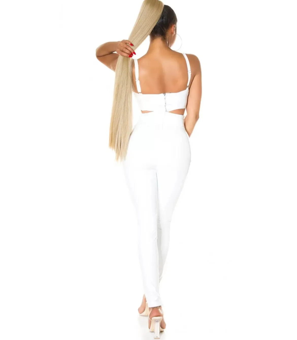 Koucla valkoiset korkeavyötäröiset latex look housut