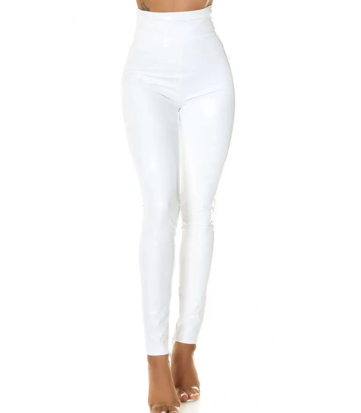 Koucla valkoiset korkeavyötäröiset latex look housut