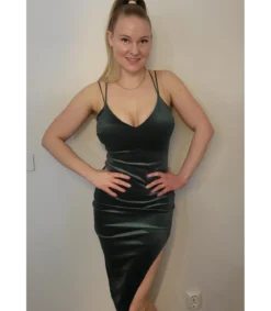 Koucla vihreä v-samettilook midimekko halkiolla