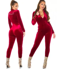 Koucla viininpunainen samettijumpsuit