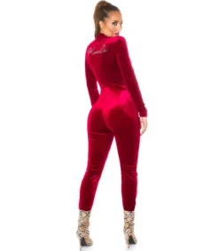 Koucla viininpunainen samettijumpsuit