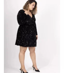 Lilie musta v-paljettimekko (plus size)
