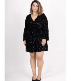 Lilie musta v-paljettimekko (plus size)