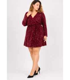 Lilie viininpunainen v-paljettimekko (plus size)