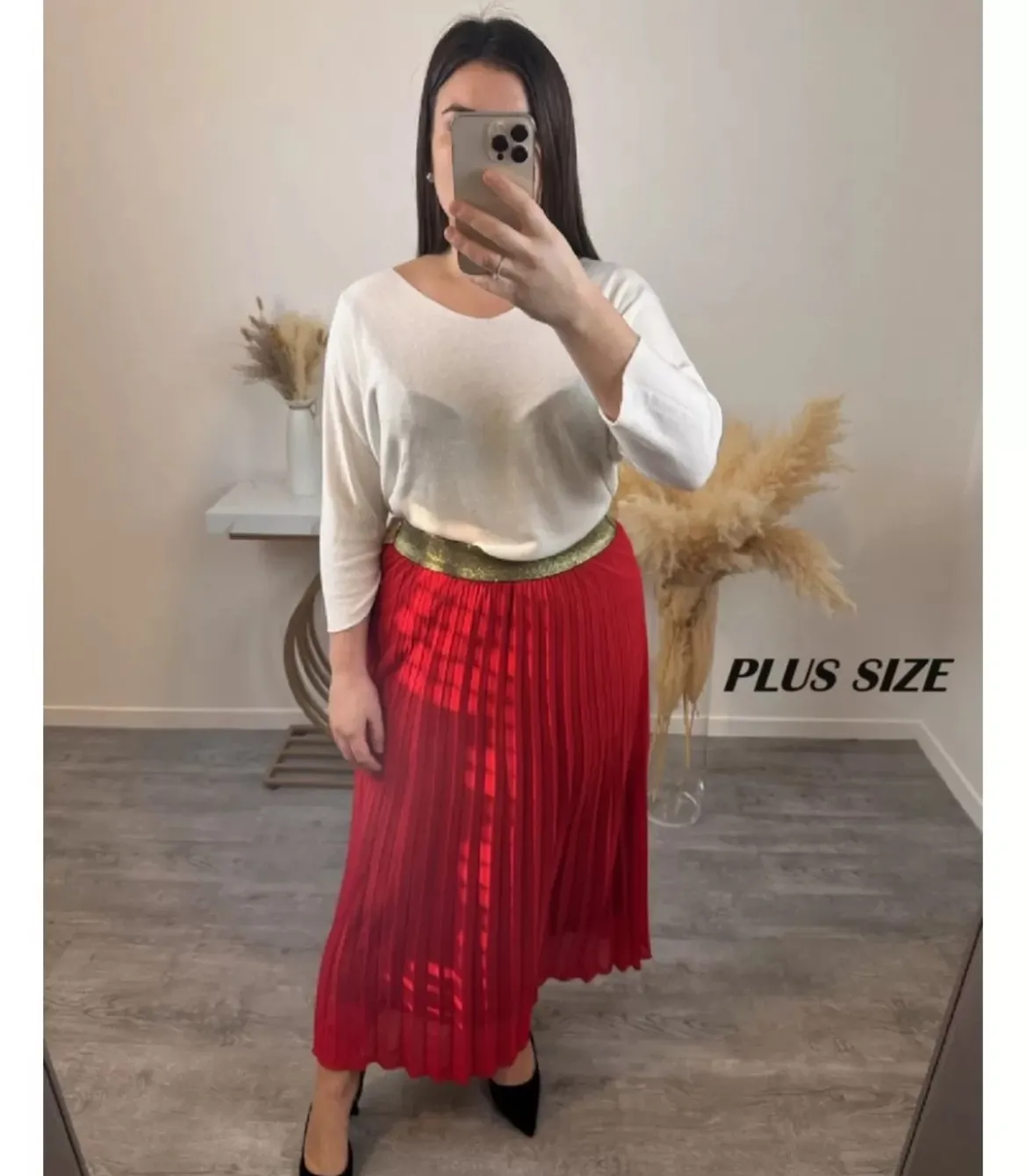 Mily punainen pitkä vekkihame kultaisella vyötäröresorilla (plus size)